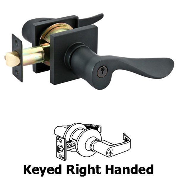 Keyed Right Handed Luzern Lever With Square Rose in Flat Black