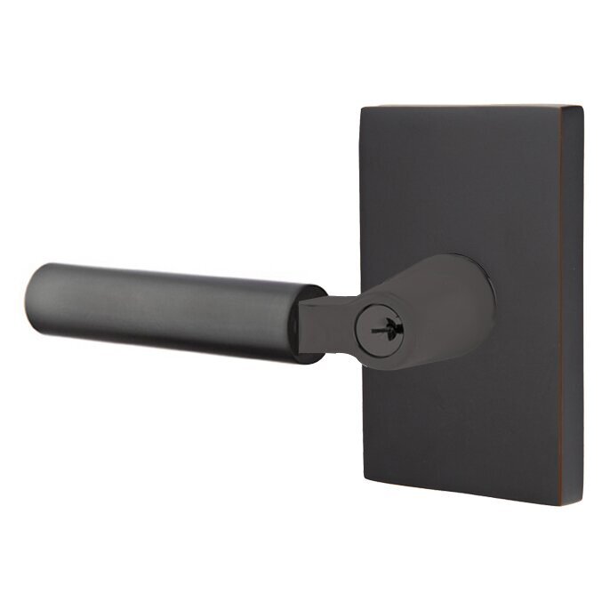 Keyed Left Handed Hercules Lever With Modern Rectangular Rose in Oil Rubbed Bronze