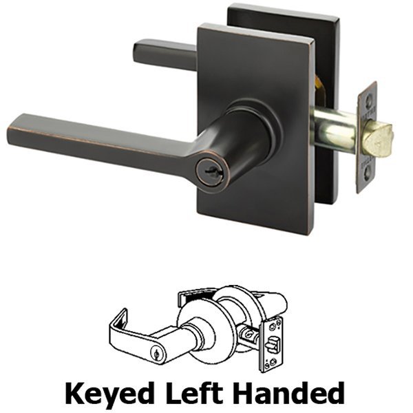 Keyed Left Handed Helios Lever With Modern Rectangular Rose in Oil Rubbed Bronze