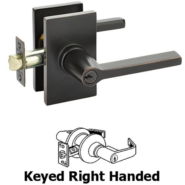 Keyed Right Handed Helios Lever With Modern Rectangular Rose in Oil Rubbed Bronze
