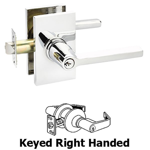 Keyed Right Handed Helios Lever With Modern Rectangular Rose in Polished Chrome