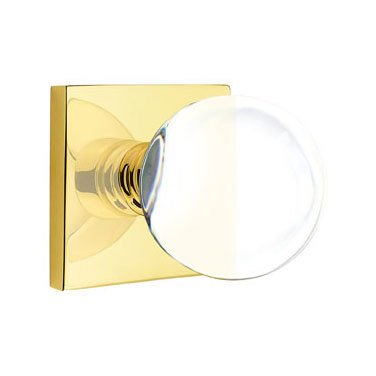 Bristol Passage Door Knob with Square Rose and Concealed Screws in Unlacquered Brass