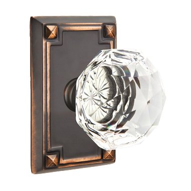 Diamond Privacy Door Knob and Arts & Crafts Rectangular Rose with Concealed Screws in Oil Rubbed Bronze