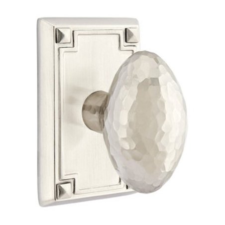 Privacy Hammered Egg Door Knob with Arts & Crafts Rectangular Rose in Satin Nickel And Concealed Screws