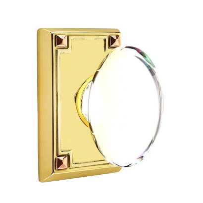 Hampton Privacy Door Knob and Arts & Crafts Rectangular Rose with Concealed Screws in Unlacquered Brass