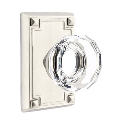 Lowell Privacy Door Knob with Arts & Crafts Rectangular Rose in Satin Nickel