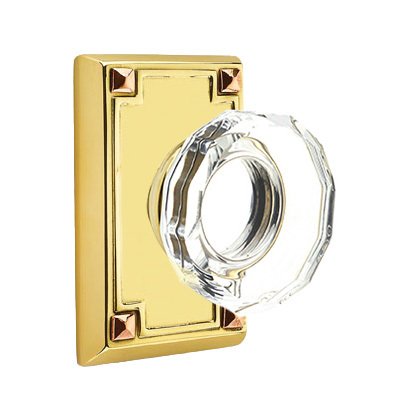 Lowell Privacy Door Knob and Arts & Crafts Rectangular Rose with Concealed Screws in Unlacquered Brass