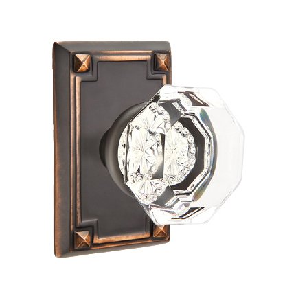Old Town Privacy Door Knob with Arts & Crafts Rectangular Rose in Oil Rubbed Bronze