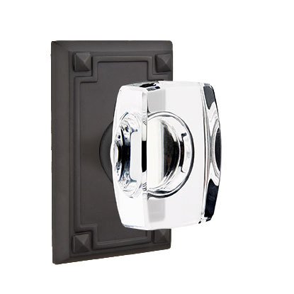 Windsor Privacy Door Knob and Arts & Crafts Rectangular Rose with Concealed Screws in Flat Black