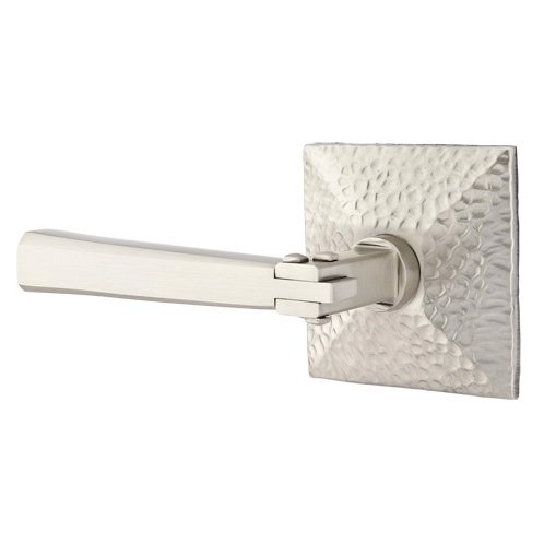 Left Handed Privacy Arts & Crafts Door Lever with Hammered Rose in Satin Nickel