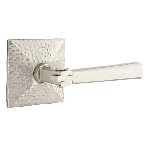 Privacy Arts & Crafts Door Lever with Hammered Rose with Concealed Screws in Satin Nickel
