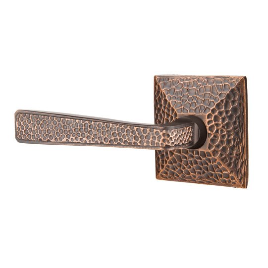 Left Handed Privacy Hammered Door Lever with Hammered Rose in Oil Rubbed Bronze