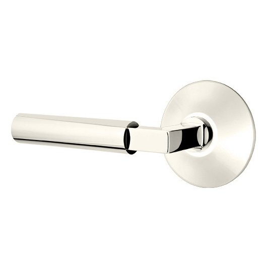 Privacy Hercules Left Handed Door Lever With Modern Rose in Polished Nickel