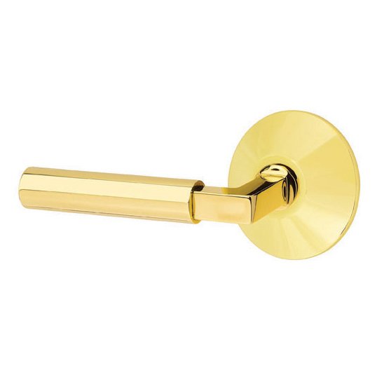 Privacy Hercules Left Handed Door Lever With Modern Rose in Unlacquered Brass