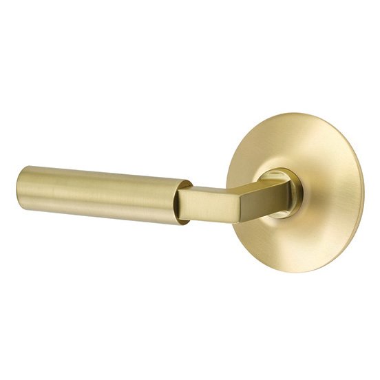 Privacy Hercules Left Handed Door Lever And Modern Rose with Concealed Screws in Satin Brass