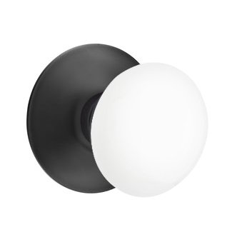 Privacy Ice White Porcelain Knob With Modern Rosette in Flat Black