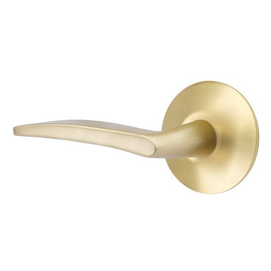 Privacy Poseidon Left Handed Door Lever And Modern Rose with Concealed Screws in Satin Brass