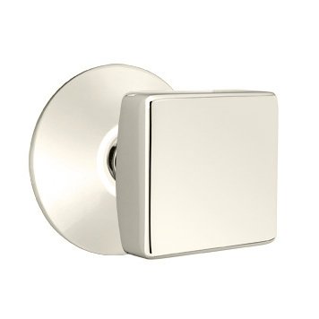 Privacy Square Door Knob With Modern Rose in Polished Nickel