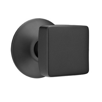 Privacy Square Door Knob And Modern Rose With Concealed Screws in Flat Black