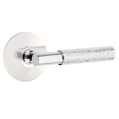 Privacy Hammered Right Handed Lever with T-Bar Stem and Modern Rose in Polished Chrome