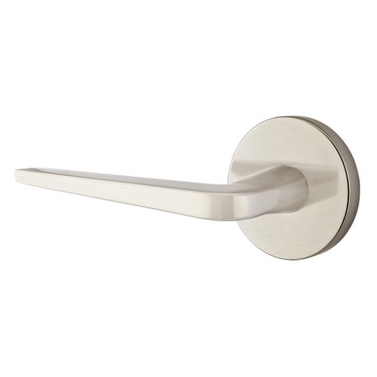 Privacy Athena Left Handed Door Lever With Disk Rose in Satin Nickel