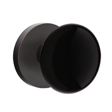 Privacy Ebony Porcelain Knob With Modern Disk Rosette in Oil Rubbed Bronze