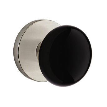 Privacy Ebony Knob And Modern Disk Rosette With Concealed Screws in Satin Nickel