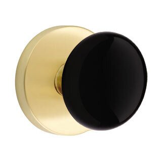 Privacy Ebony Knob And Modern Disk Rosette With Concealed Screws in Satin Brass
