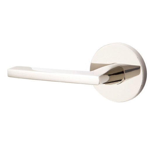 Privacy Helios Left Handed Door Lever With Disk Rose in Polished Nickel