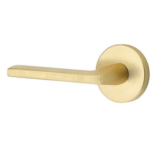 Privacy Helios Left Handed Door Lever With Disk Rose in Satin Brass