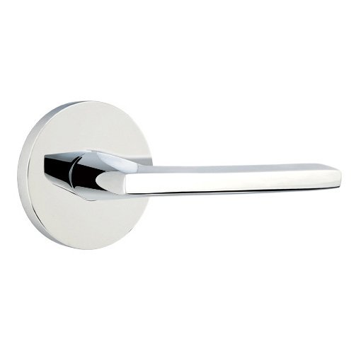 Privacy Helios Right Handed Door Lever With Disk Rose in Polished Chrome