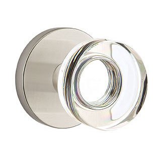Modern Disc Glass Privacy Door Knob and Disk Rose with Concealed Screws in Satin Nickel