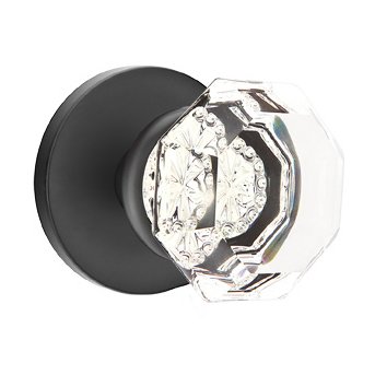 Old Town Privacy Door Knob with Disk Rose in Flat Black
