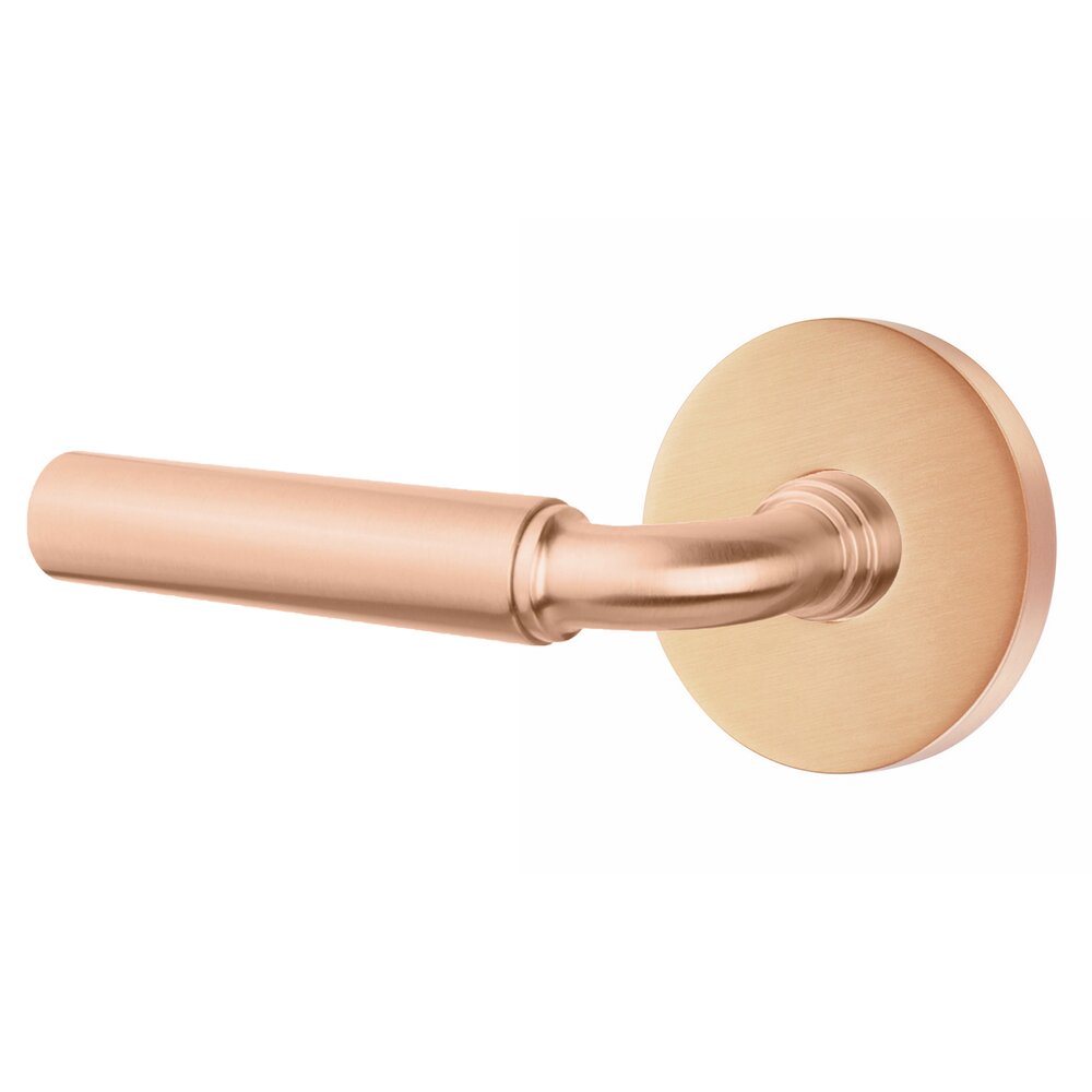 Privacy Smooth Left Handed Lever with R-Bar Stem and Disk Rose in Satin Rose Gold