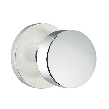 Privacy Round Door Knob With Disk Rose in Polished Chrome