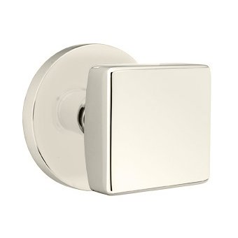 Privacy Square Door Knob And Disk Rose With Concealed Screws in Polished Nickel