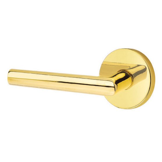 Privacy Stuttgart Left Handed Door Lever With Disk Rose in Unlacquered Brass