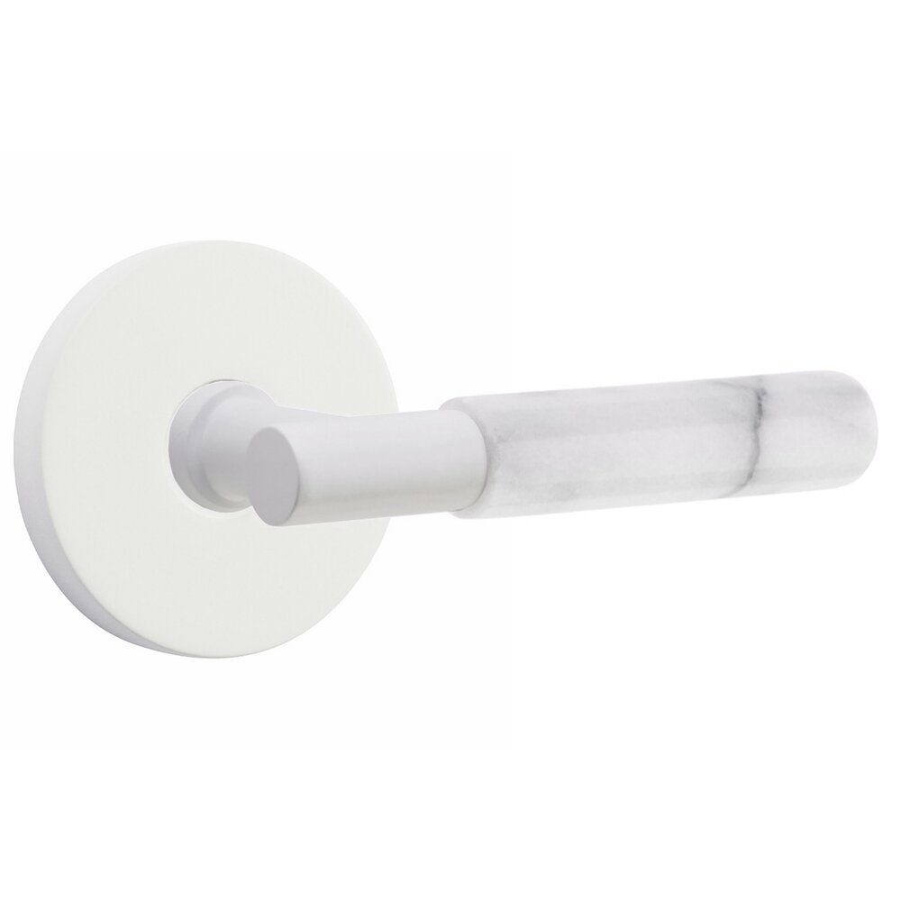 Privacy White Marble Right Handed Lever With T-Bar Stem And Concealed Screw Disk Rose In Matte White