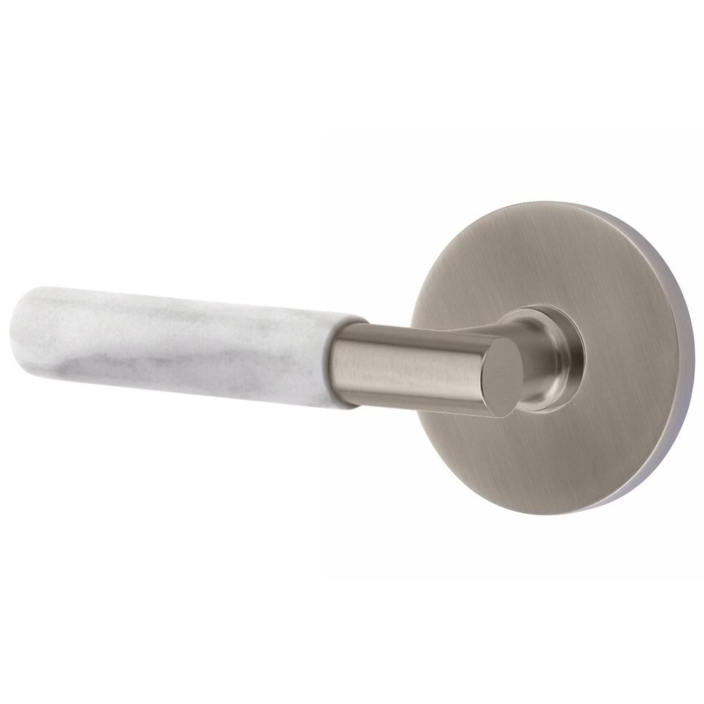 Privacy White Marble Left Handed Lever With T-Bar Stem And Concealed Screw Disk Rose In Pewter