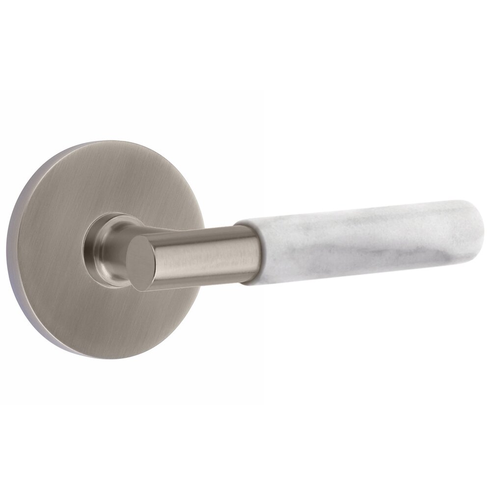Privacy White Marble Right Handed Lever With T-Bar Stem And Concealed Screw Disk Rose In Pewter