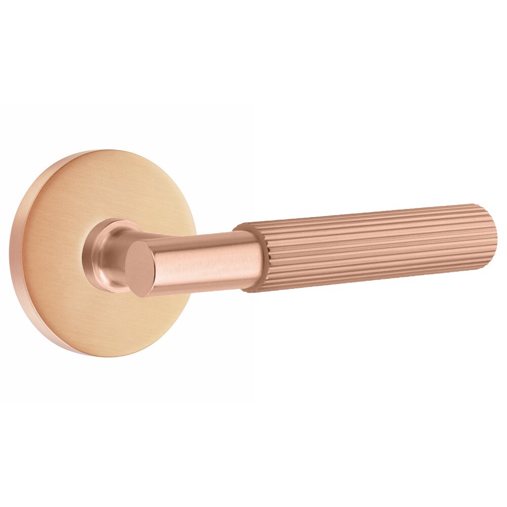 Privacy Straight Knurled Right Handed Lever With T-Bar Stem And Concealed Screw Disk Rose In Satin Rose Gold