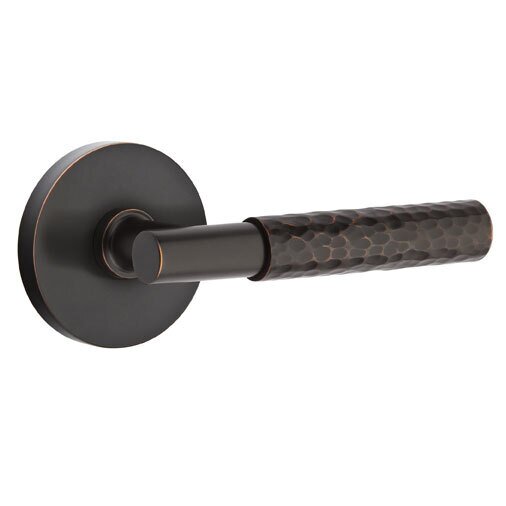 Privacy Hammered Right Handed Lever with T-Bar Stem and Disc Rose in Oil Rubbed Bronze