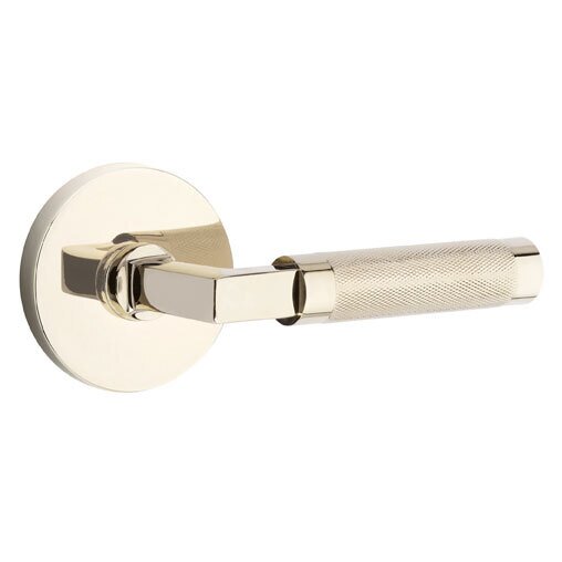 Privacy Knurled Right Handed Lever with L-Square Stem and Disc Rose in Polished Nickel