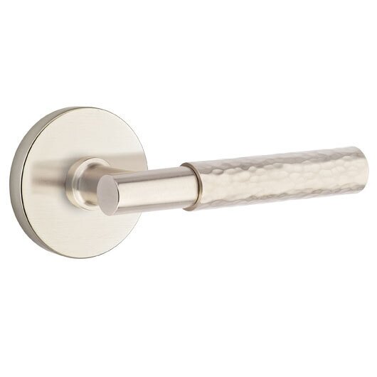Privacy Hammered Right Handed Lever with T-Bar Stem and Disc Rose in Satin Nickel