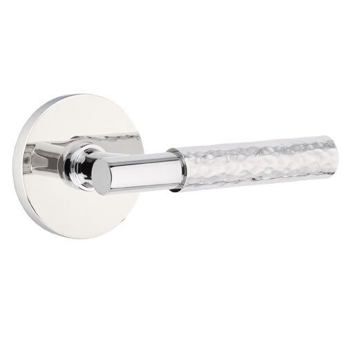Privacy Hammered Right Handed Lever with T-Bar Stem and Disc Rose in Polished Chrome