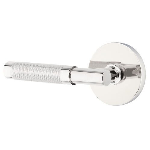 Privacy Knurled Left Handed Lever with T-Bar Stem and Disc Rose in Polished Chrome
