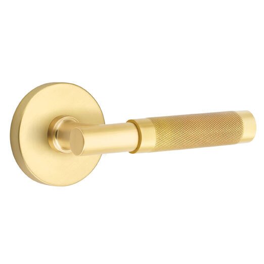 Privacy Knurled Right Handed Lever with T-Bar Stem and Disc Rose in Satin Brass