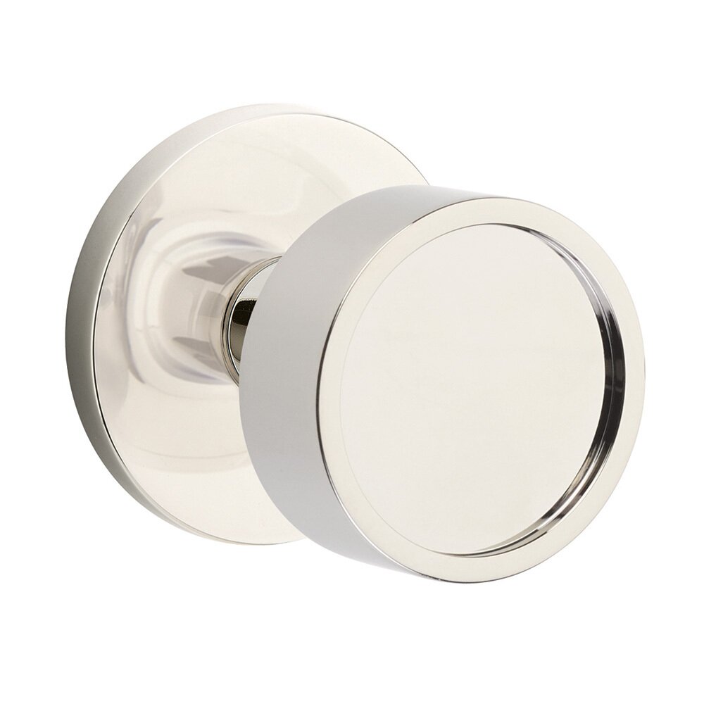 Privacy Verve Door Knob And Disk Rose With Concealed Screws in Polished Nickel