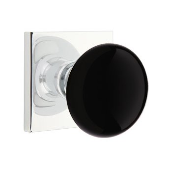 Privacy Ebony Porcelain Knob With Modern Square Rosette in Polished Chrome