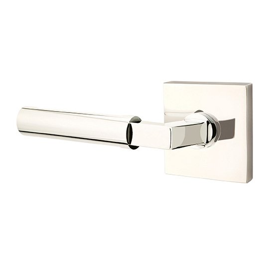 Privacy Hercules Left Handed Door Lever And Square Rose with Concealed Screws in Polished Nickel